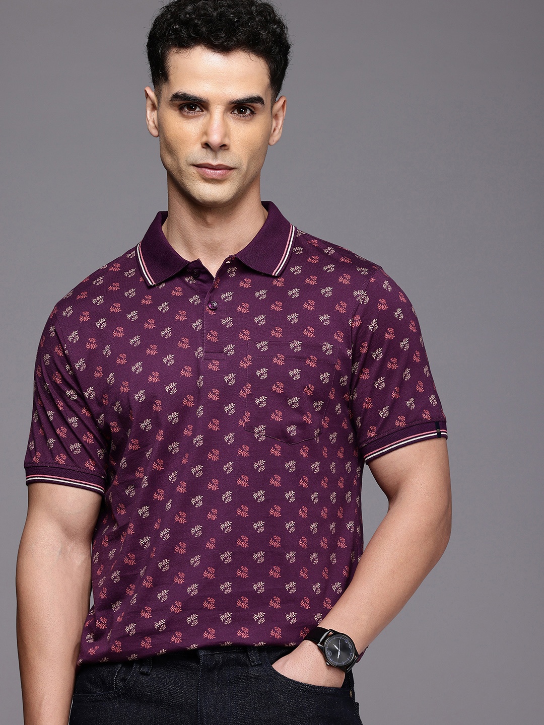 

Raymond Floral Printed Polo Collar Pure Cotton T-shirt, Burgundy