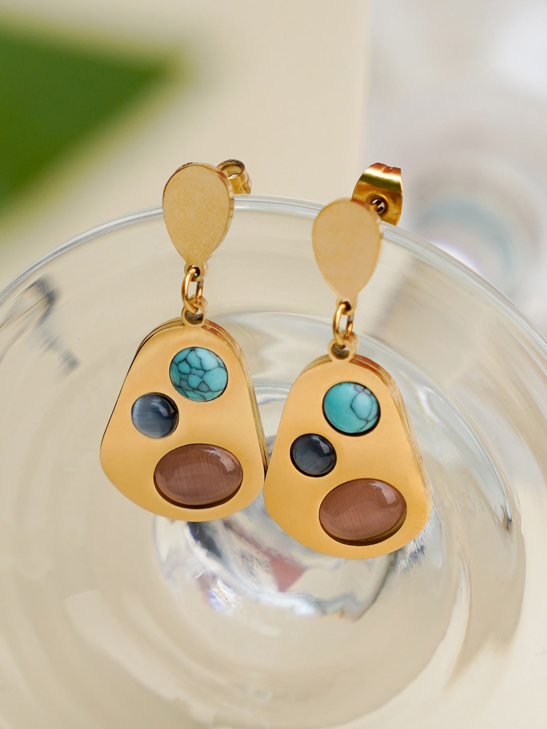 

SWASHAA Gold-Plated Stainless Steel Contemporary Drop Earrings