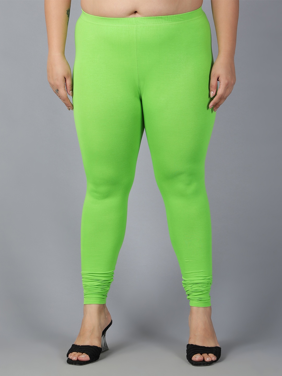 Plus Size Plus Size Breathable Churidar Length Leggings, Lime green