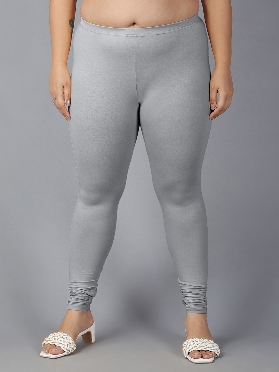 Plus Size Plus Size Breathable Churidar Length Leggings, Grey