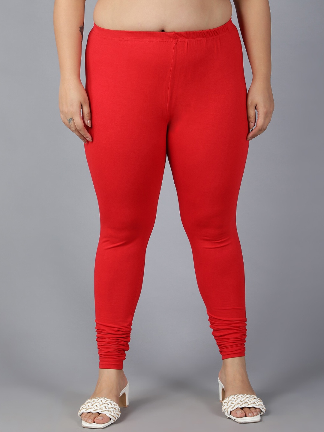 Plus Size Plus Size Breathable Churidar Length Leggings, Red