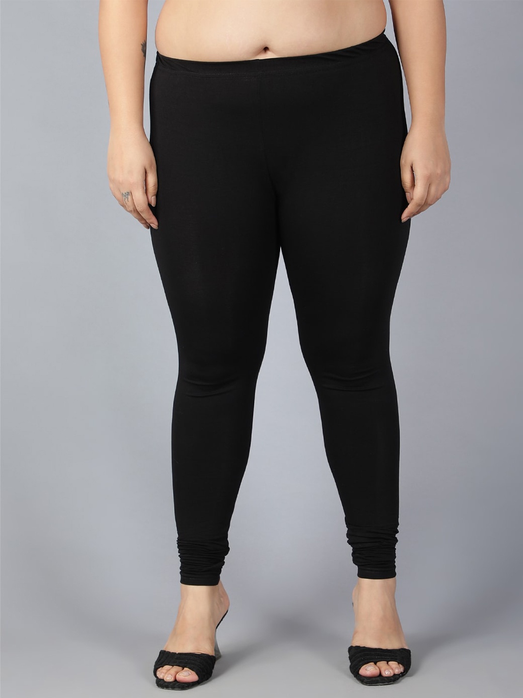

Plus Size Plus Size Breathable Churidar Length Leggings, Black