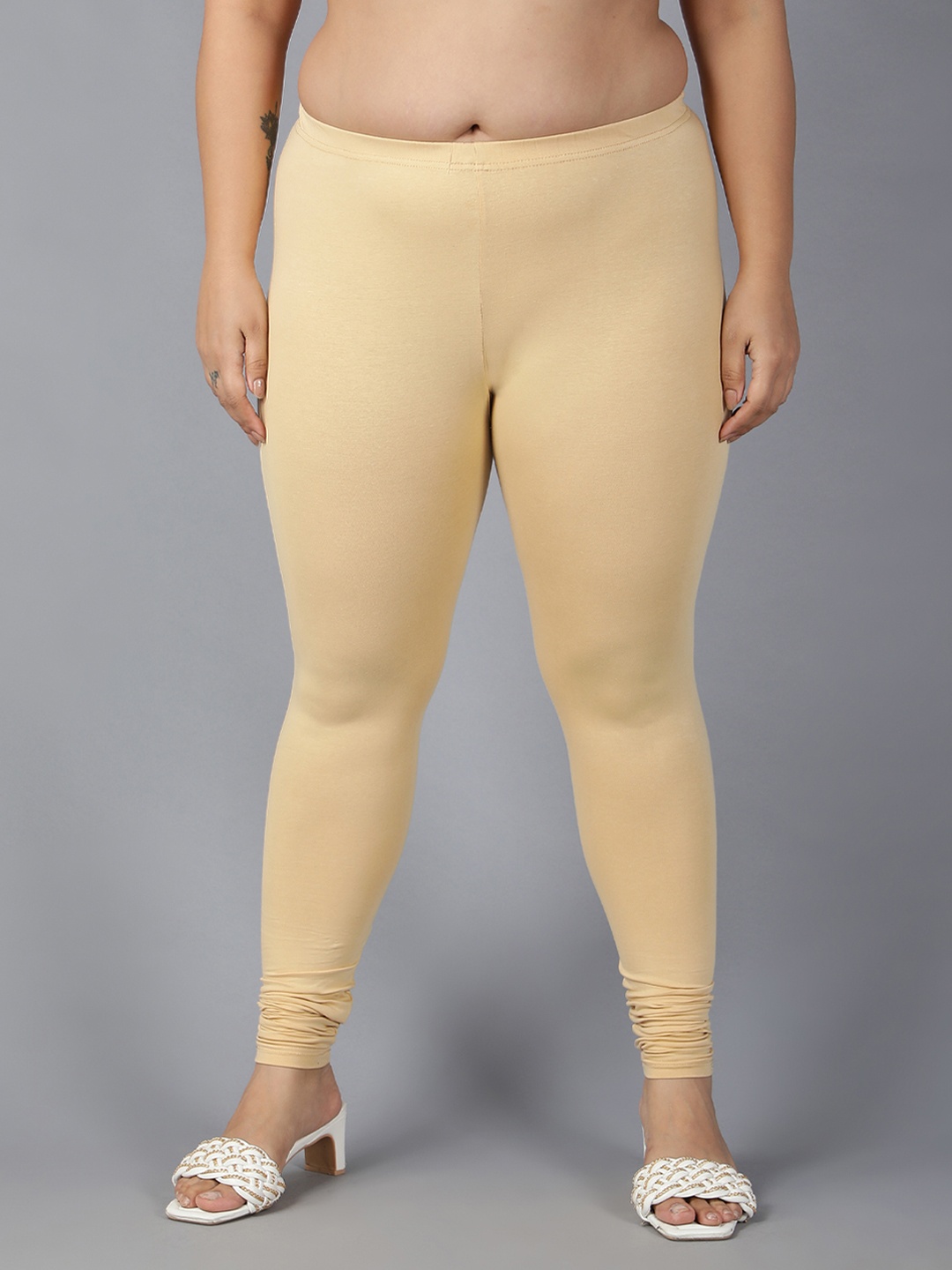 Plus Size Breathable Churidar Length Leggings, Beige