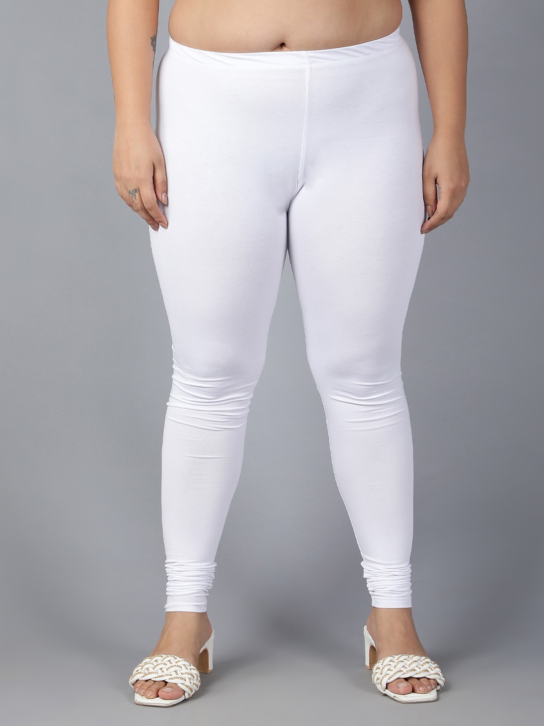 Plus Size Breathable Churidar Length Leggings, White
