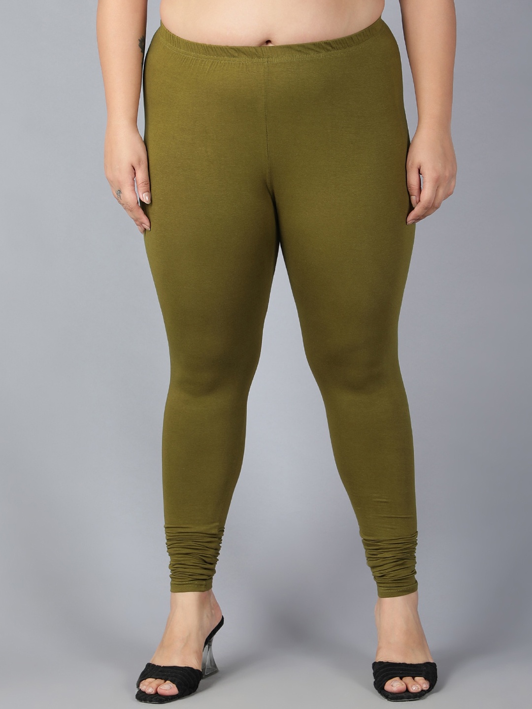 Plus Size Breathable Churidar Length Leggings, Green