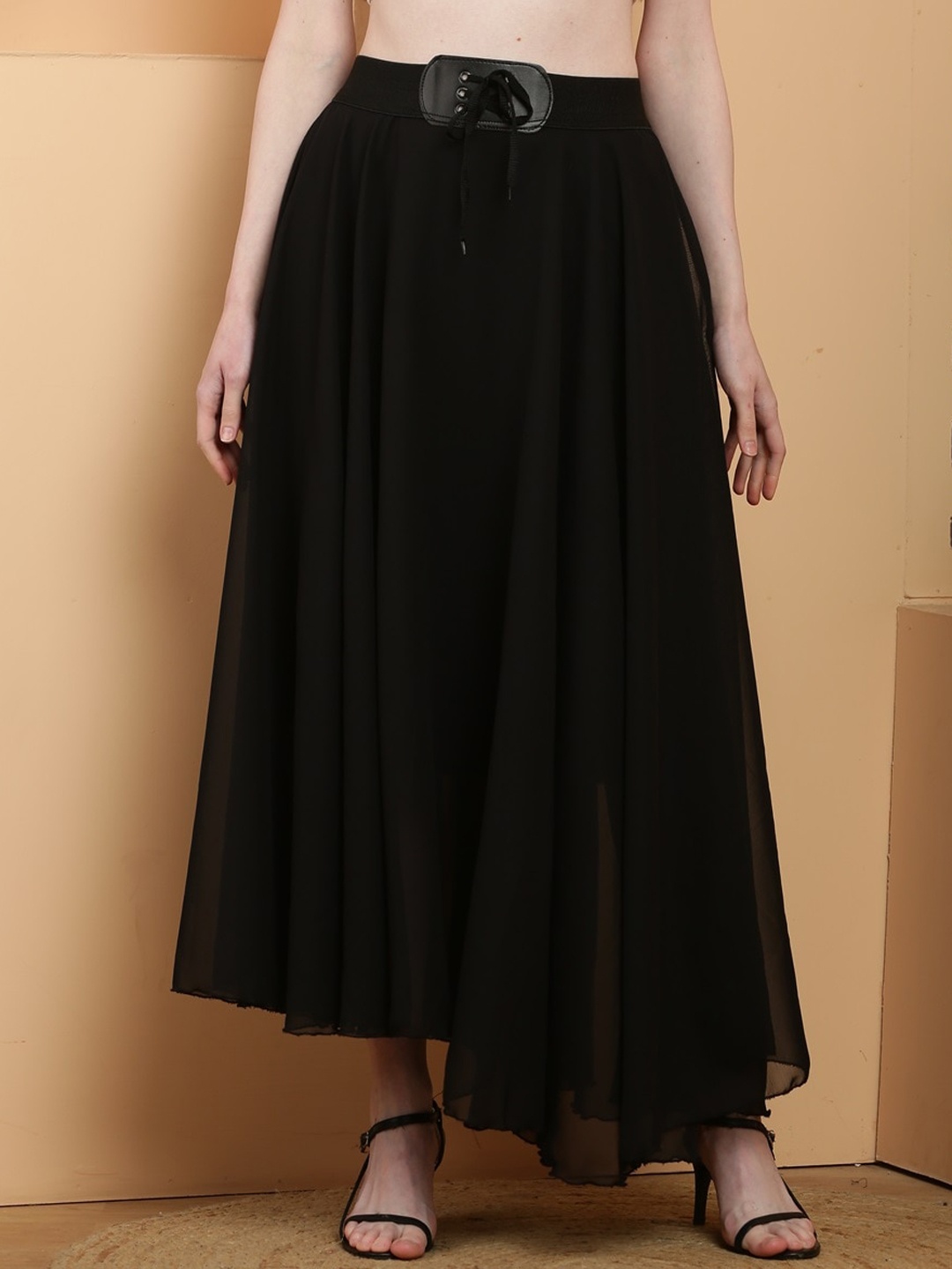

Raabta Fashion Flared Maxi Skirt, Black