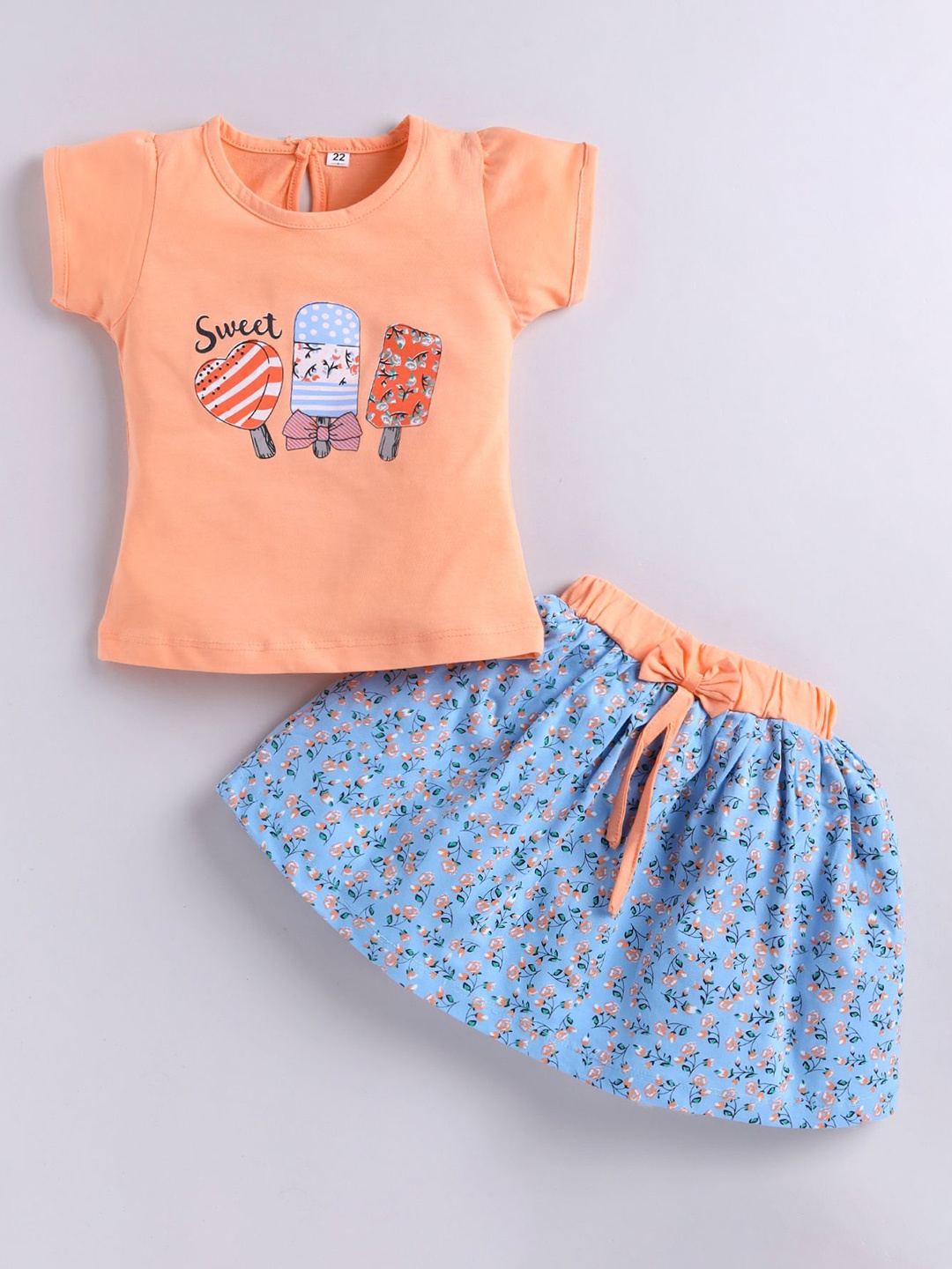 

BAESD Girls Printed Round Neck Short Sleeves Pure Cotton Top with Skirt, Orange