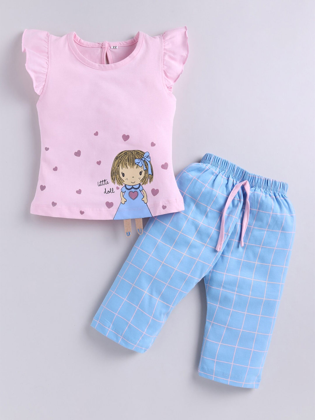 

BAESD Girls Printed Round Neck Sleeveless Pure Cotton Top with Trousers, Pink