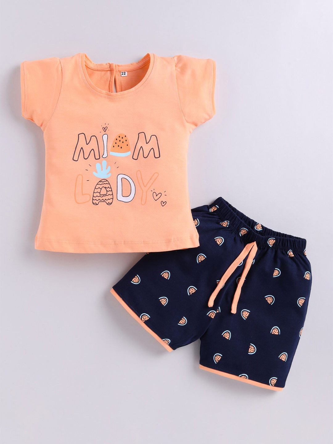 

BAESD Girls Printed Round Neck Short Sleeves Pure Cotton Top with Shorts, Orange