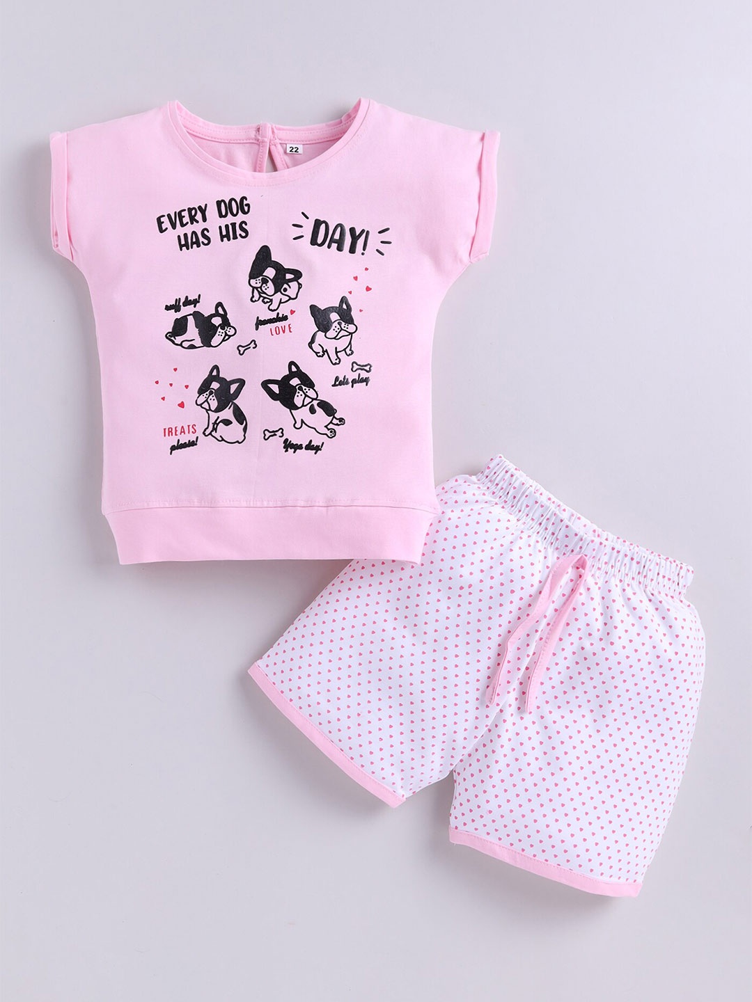 

BAESD Girls Printed Round Neck Short Sleeves Pure Cotton Top with Shorts, Pink