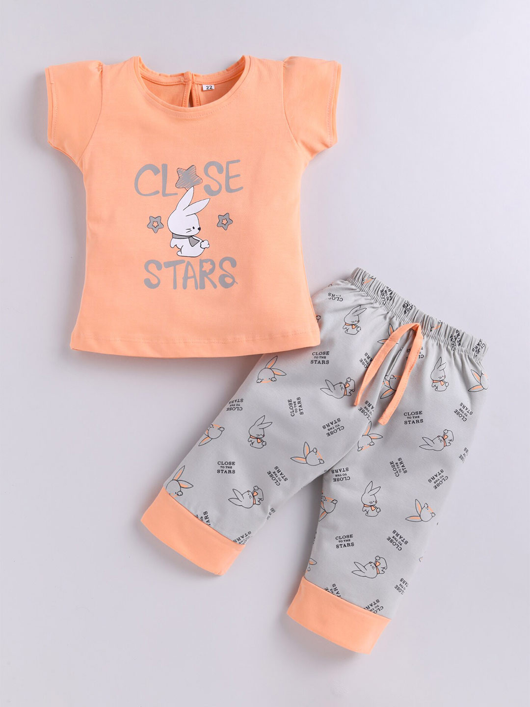 

BAESD Girls Printed Round Neck Short Sleeves Pure Cotton Top with Trousers, Orange