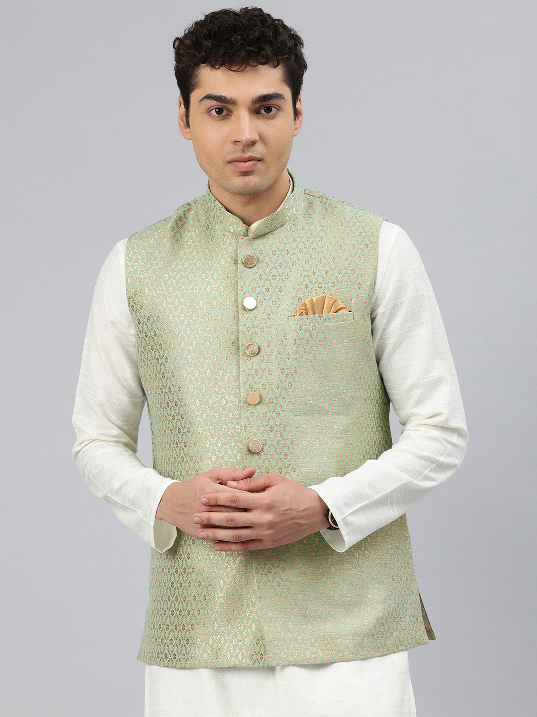 

Manthan Men Woven Design Nehru Jacket, Green