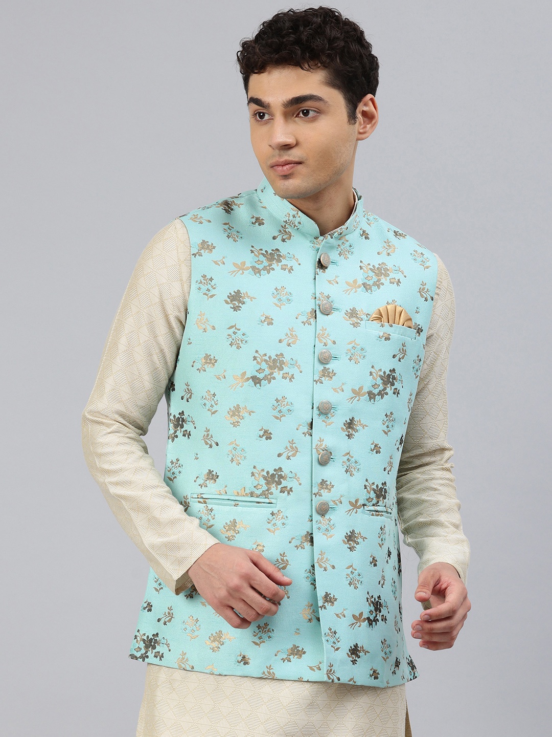 

Manthan Men Woven Design Nehru Jacket, Blue