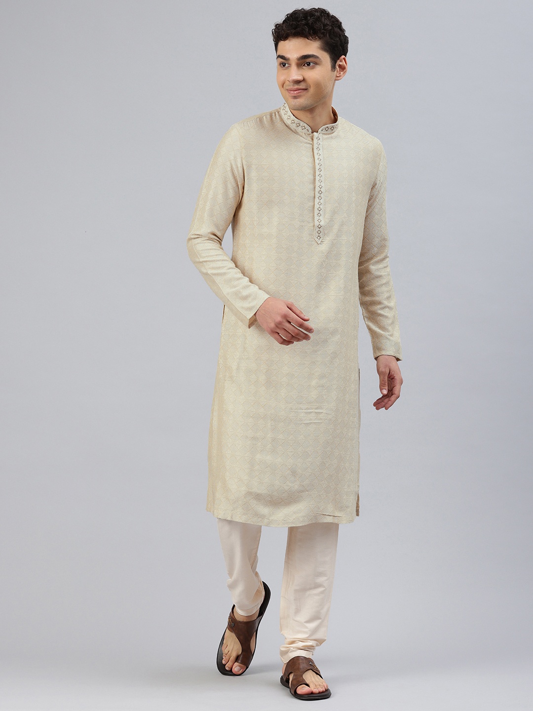 

Manthan Self Design Regular Kurta Set, Beige