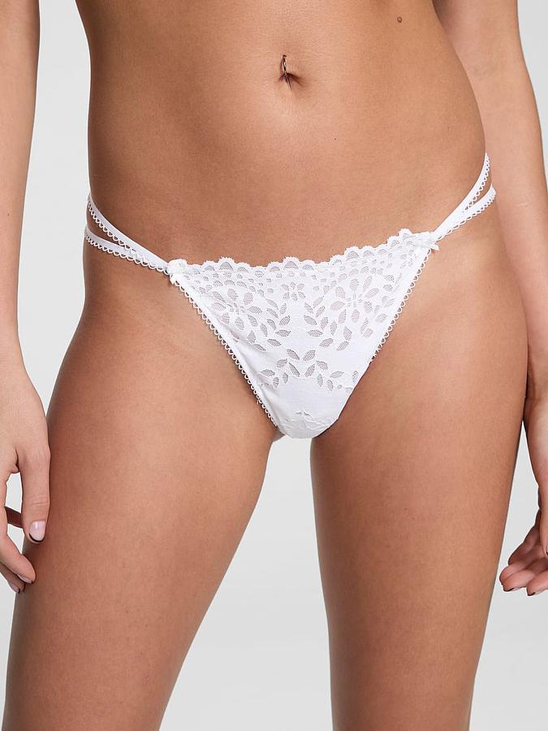 

Victoria's Secret PINK Wink Floral Lace V-String Low-Rise Briefs, White