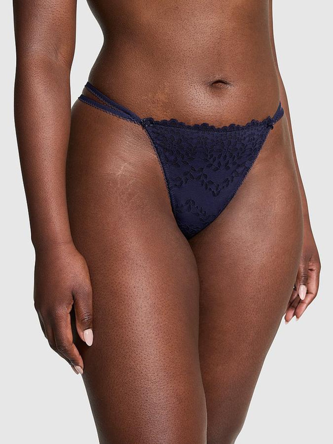 

Victoria's Secret PINK Wink Floral Lace V-String Low-Rise Briefs, Blue