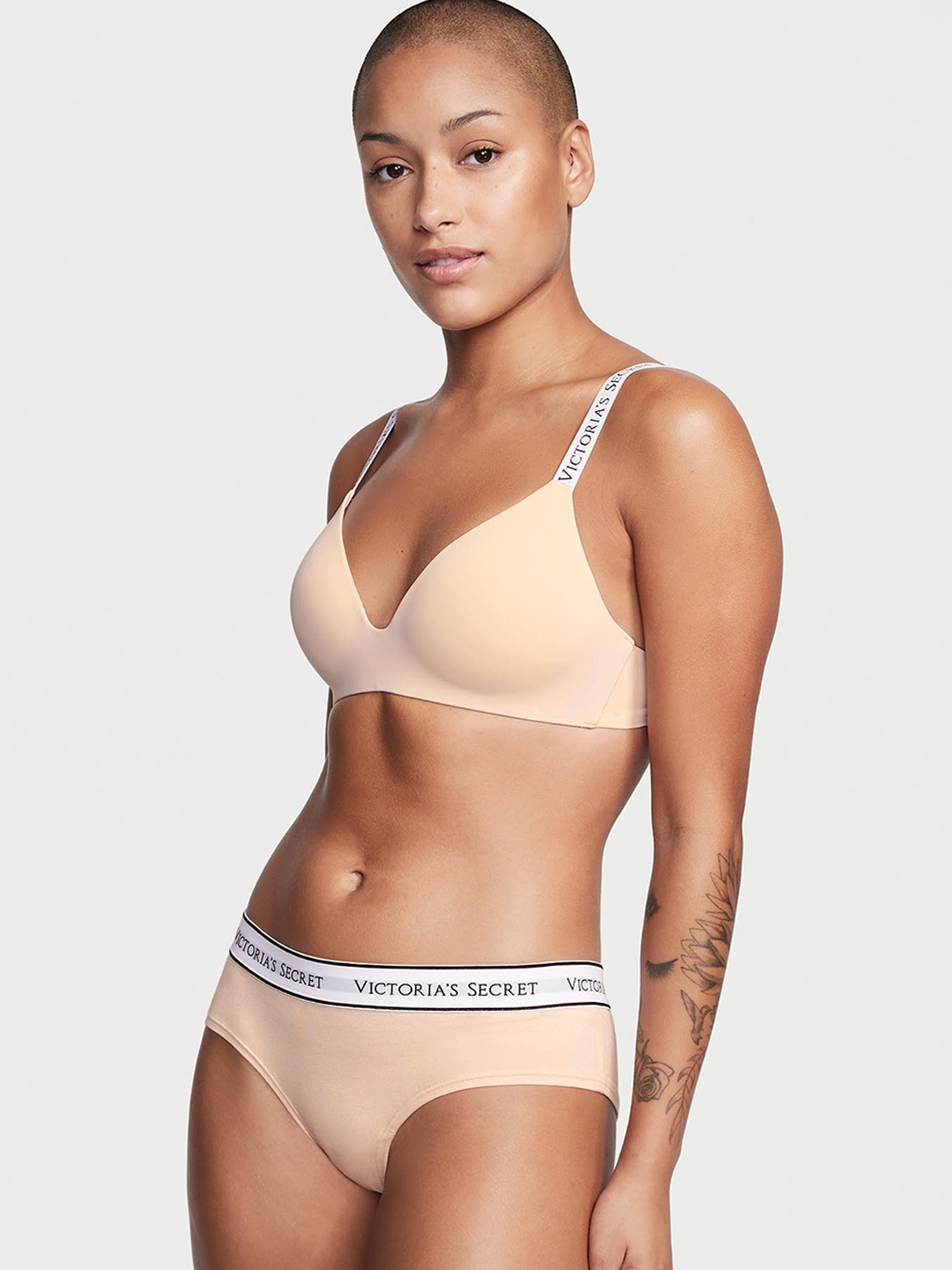 

Victoria's Secret Logo Printed Low-Rise Cheeky Basic Briefs, Beige