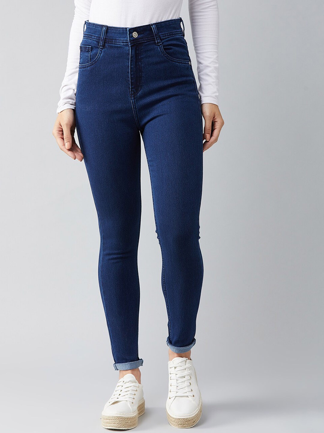 

Miss Chase Women Skinny Fit High-Rise Clean Look Stretchable Jeans, Navy blue