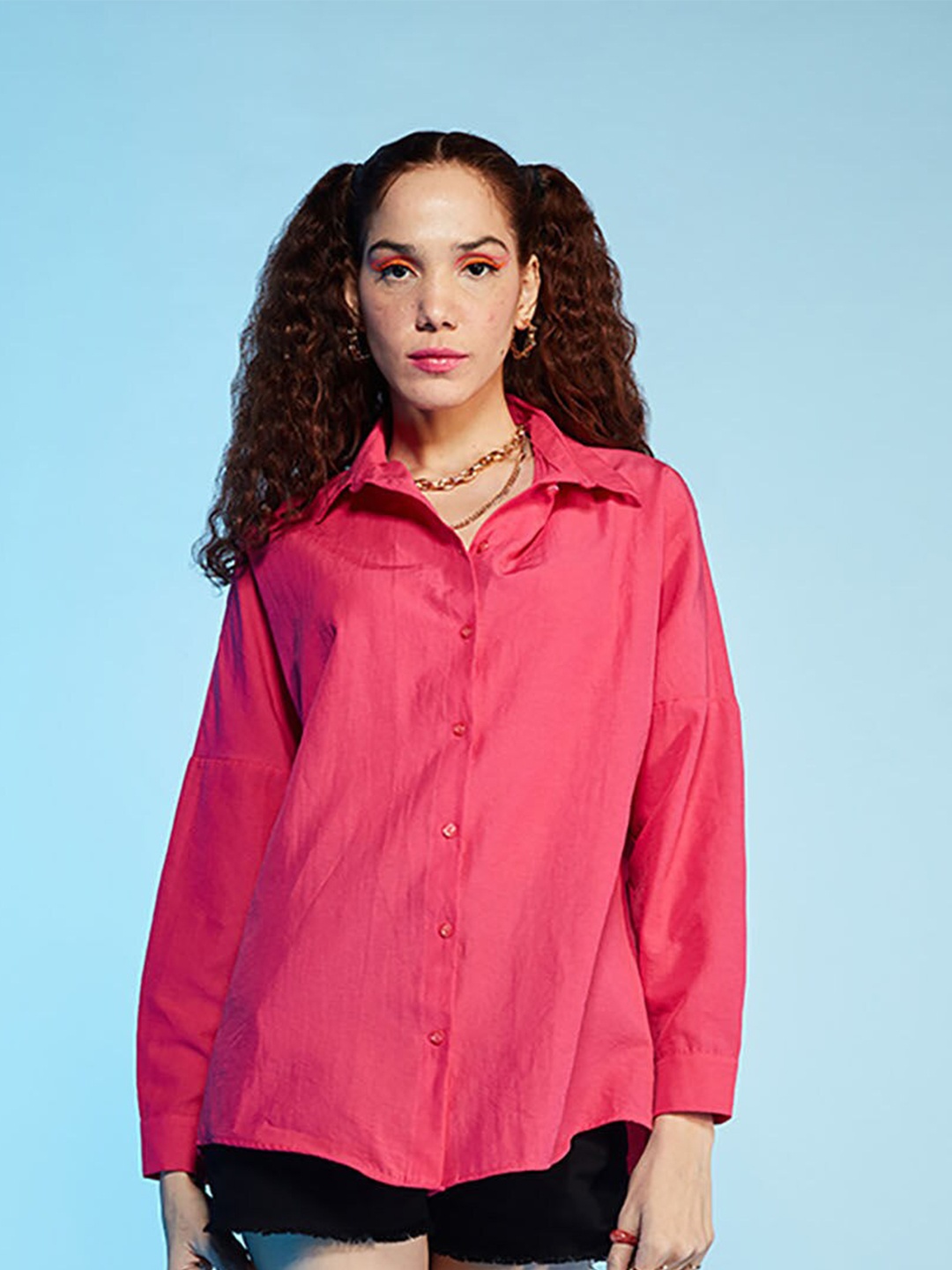 

Fab Star Comfort Spread Collar Cotton Oversized Casual Shirt, Pink