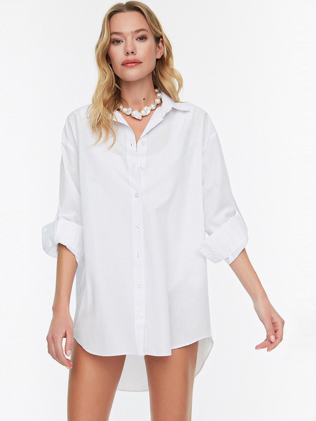 

Fab Star Comfort Spread Collar Cotton Oversized Casual Shirt, White