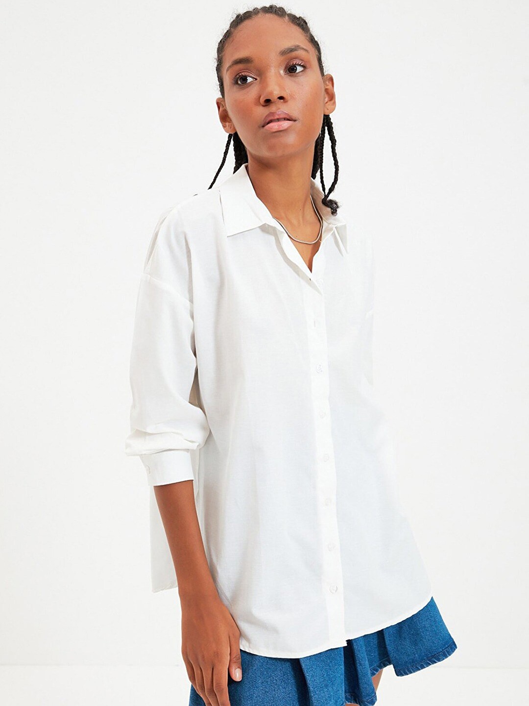 

Fab Star Comfort Spread Collar Oversized Cotton Casual Shirt, White