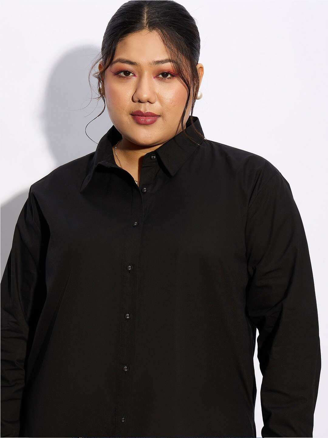 

Fab Star Plus Size Comfort Spread Collar Cotton Oversized Casual Shirt, Black