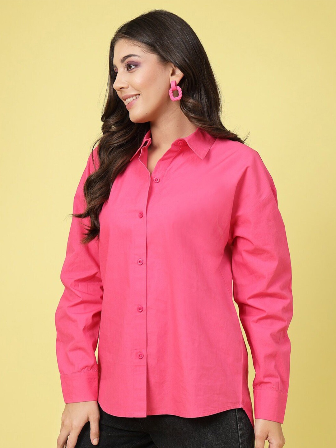 

Fab Star Comfort Spread Collar Long Sleeves Cotton Casual Shirt, Pink