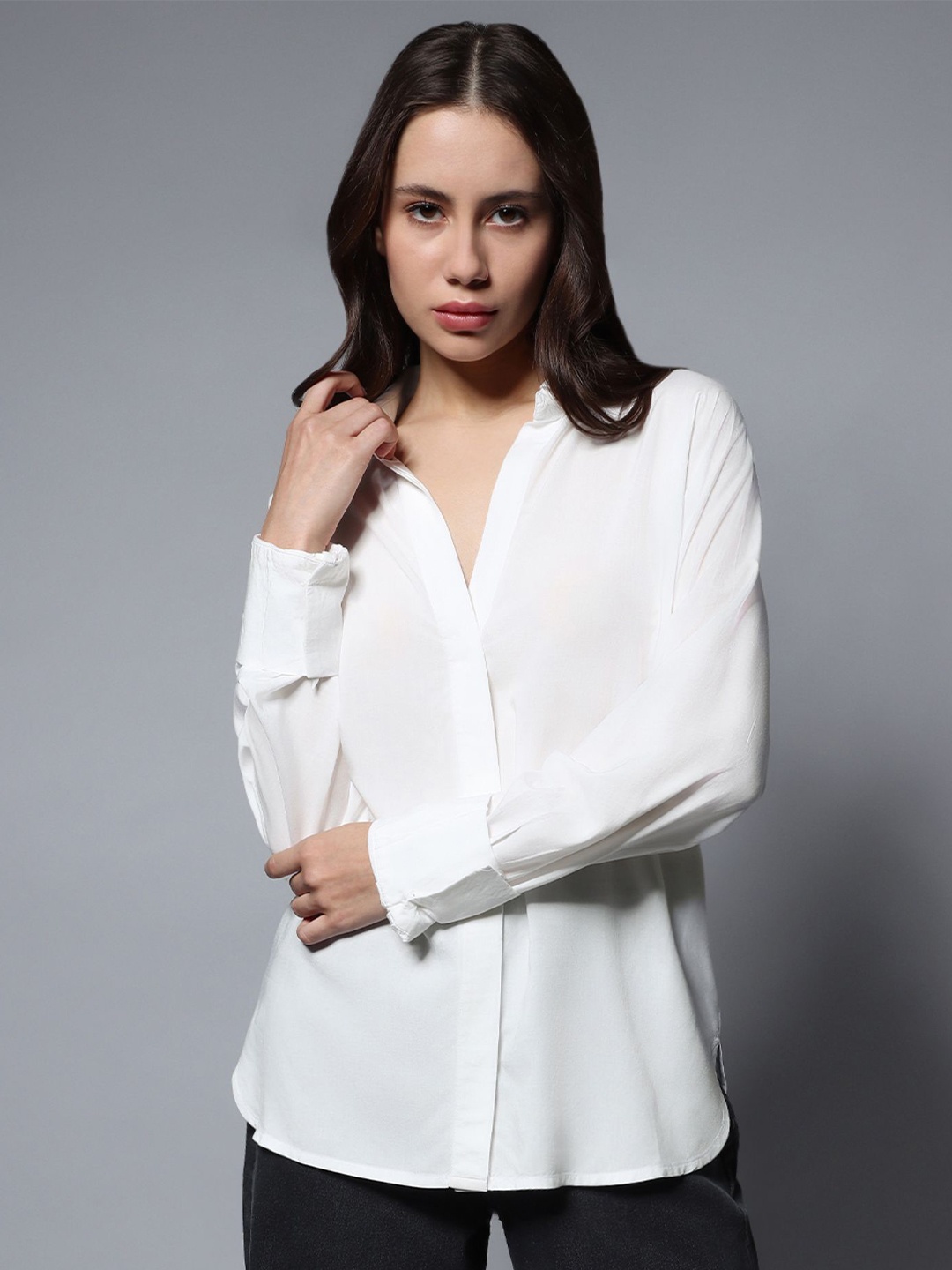 

Fab Star Comfort Oversized Spread Collar Cotton Shirt, White