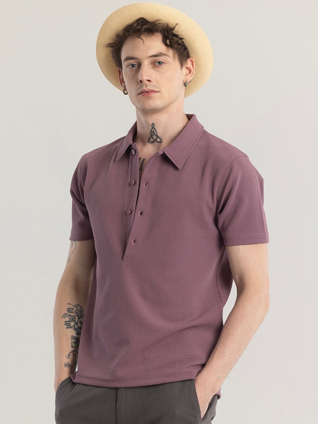 

Snitch Mauve Polo Collar Short Sleeves Slim Fit T-shirt