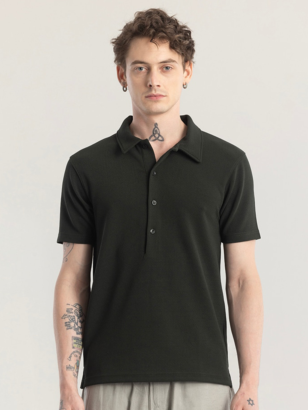 

Snitch Dark Green Polo Collar Short Sleeves Slim Fit T-shirt