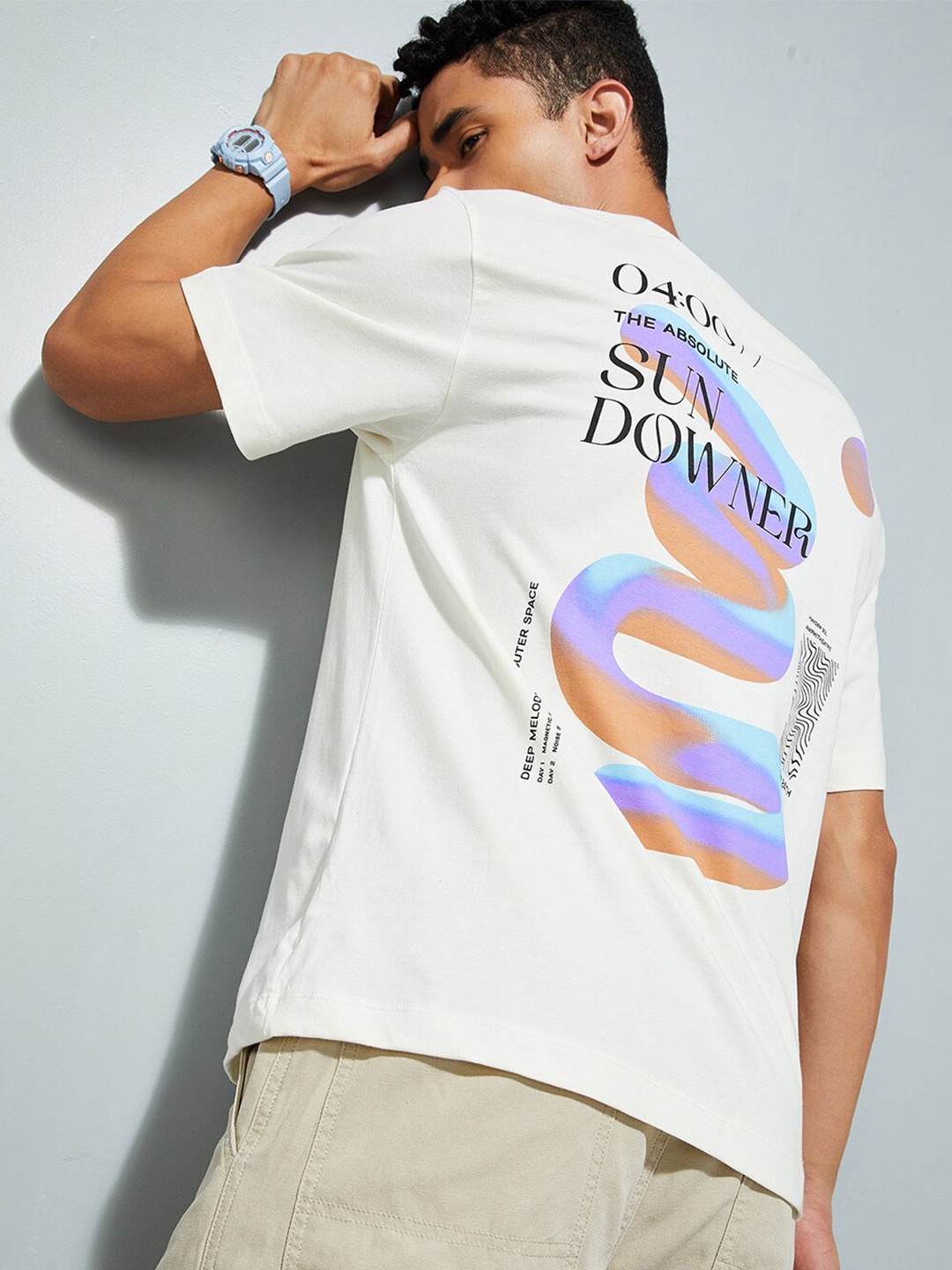 max URB_N Men Oversized Back Printed T-shirt, White