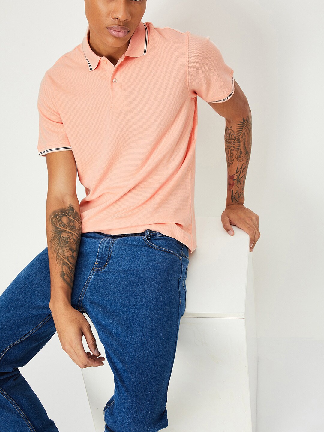 

max Men Polo Collar T-shirt, Peach