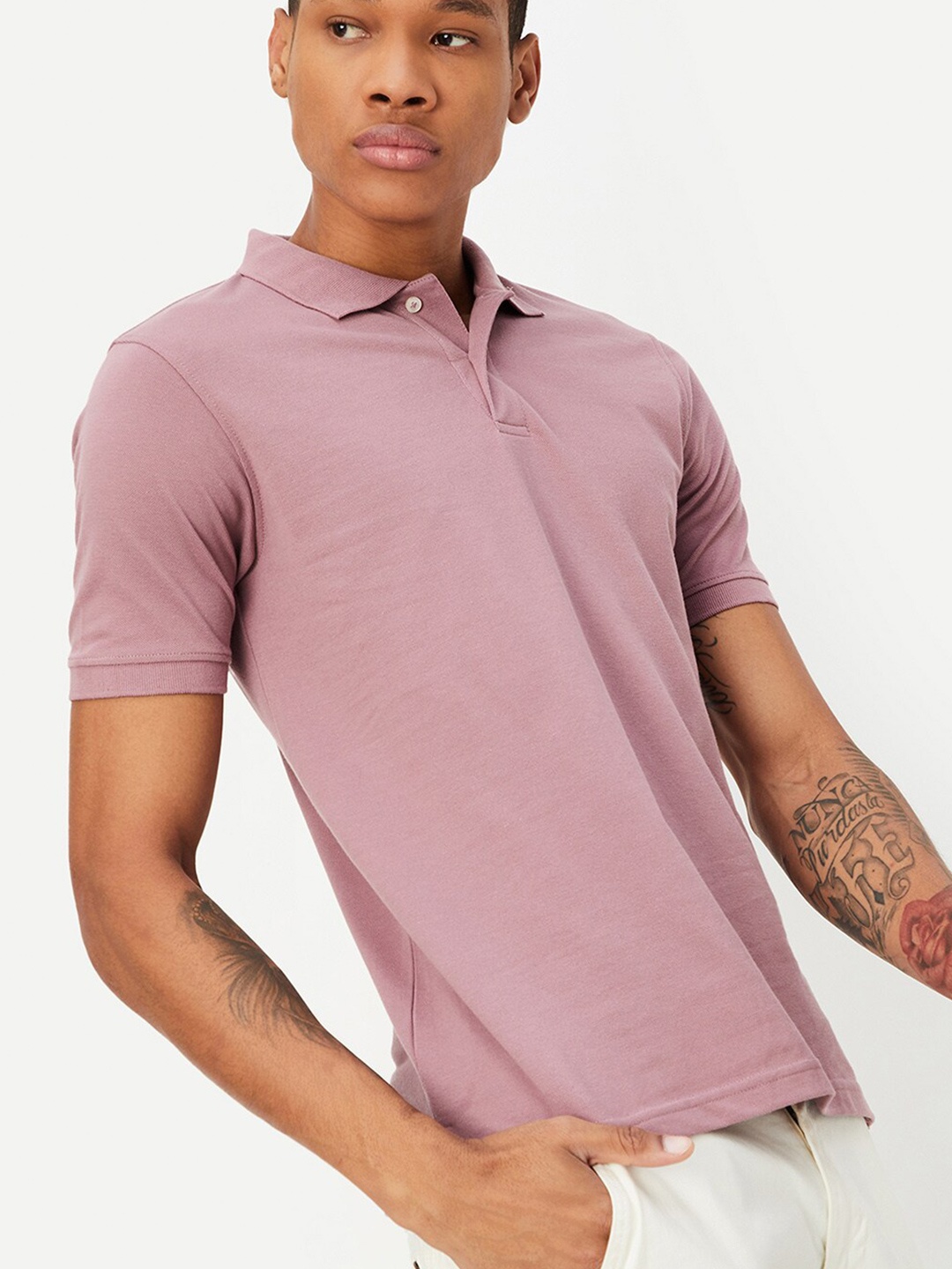 

max Polo Collar Cotton T-shirt, Rose