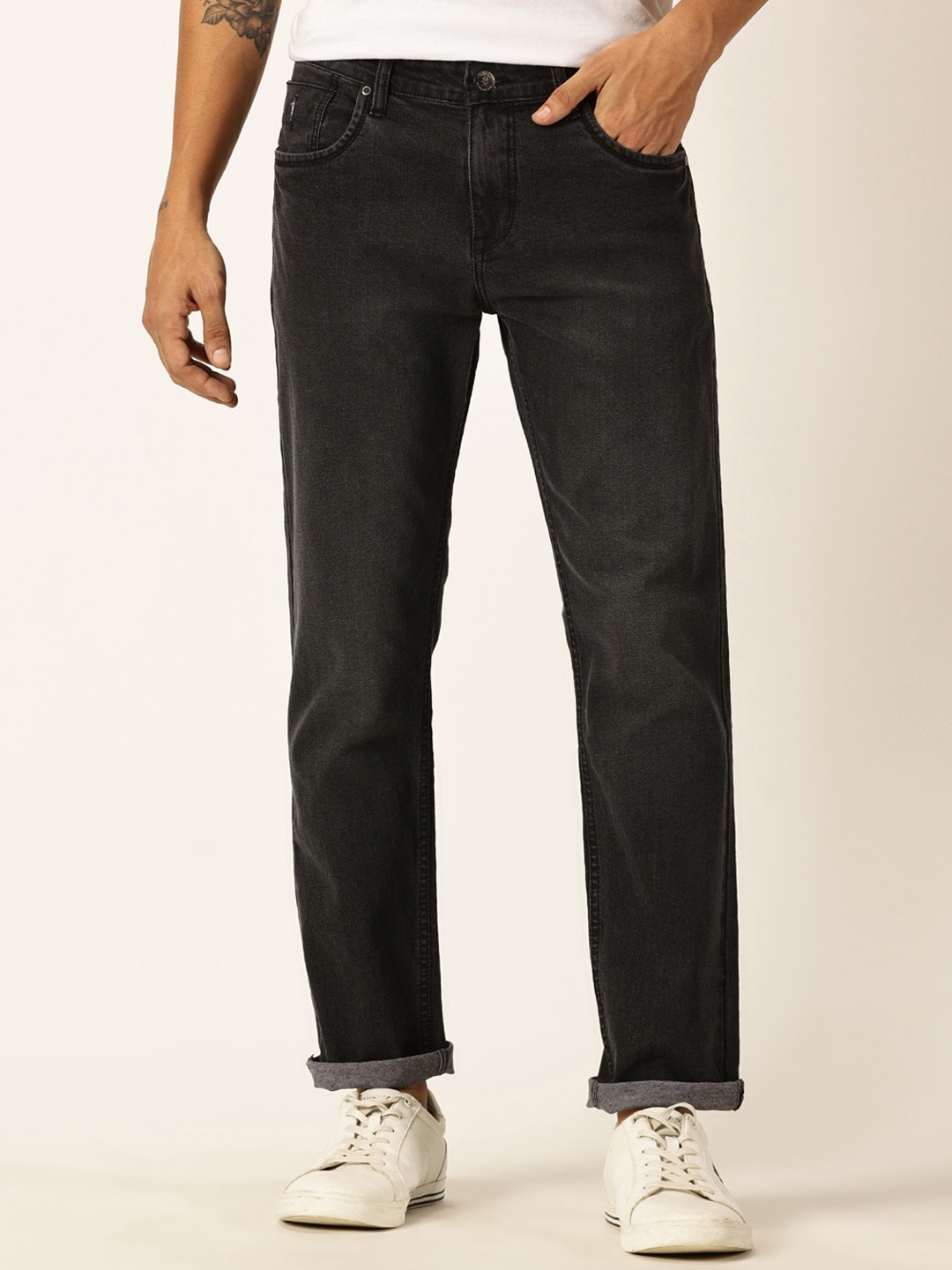 

Thomas Scott Men Smart Mid-Rise Clean Look Stretchable Jeans, Black
