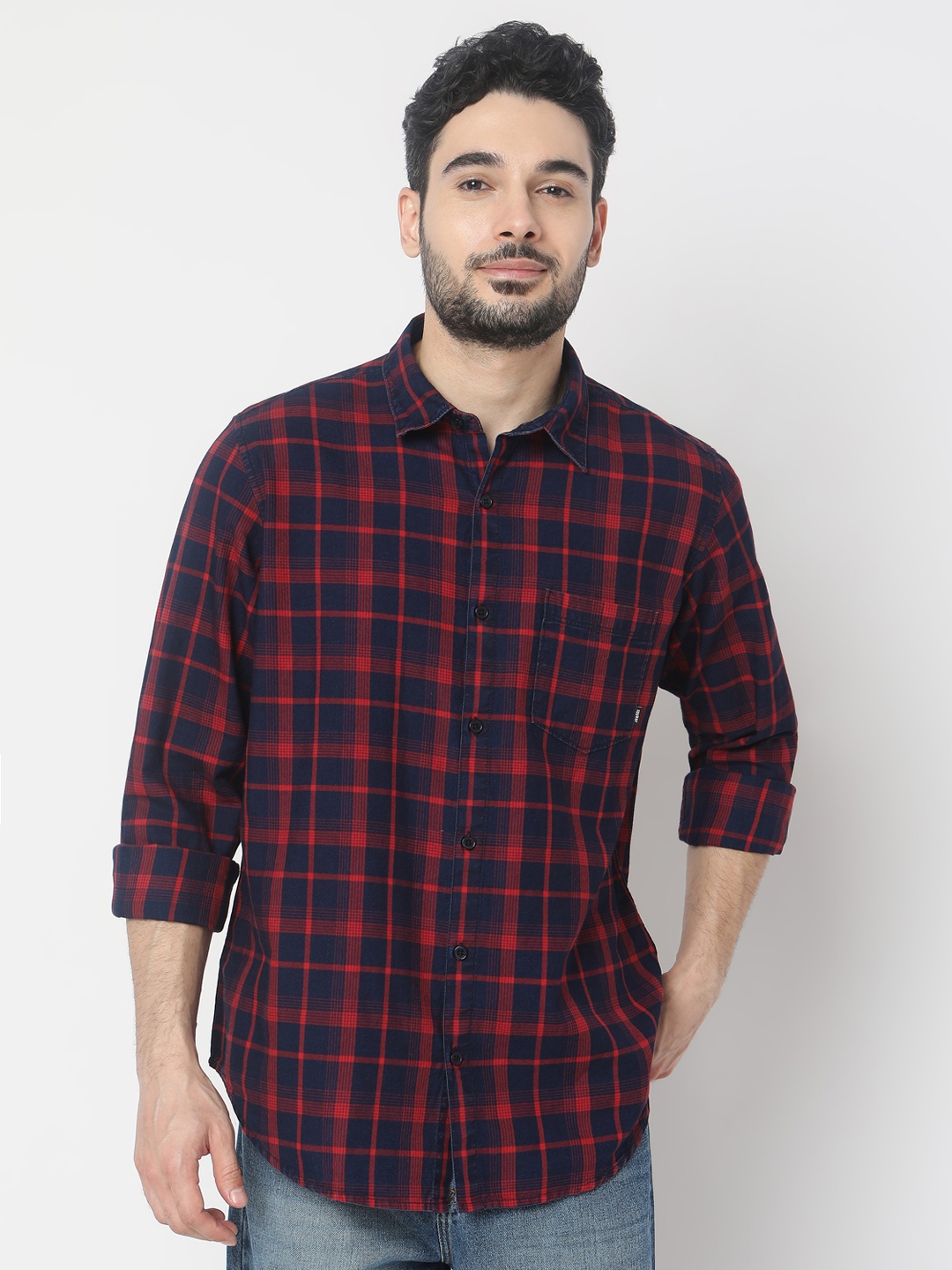 

SPYKAR Slim Fit Tartan Checks Opaque Checked Casual Shirt, Red