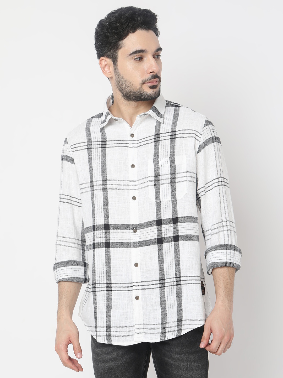 

SPYKAR Slim Fit Opaque Checked Pure Cotton Casual Shirt, White