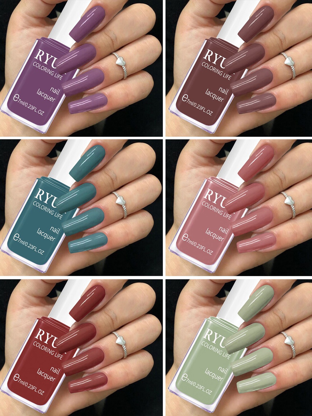 

RYUK Set Of 6 Gloss Gel Like Shine Nail Polish-7ml Each-601, Multi