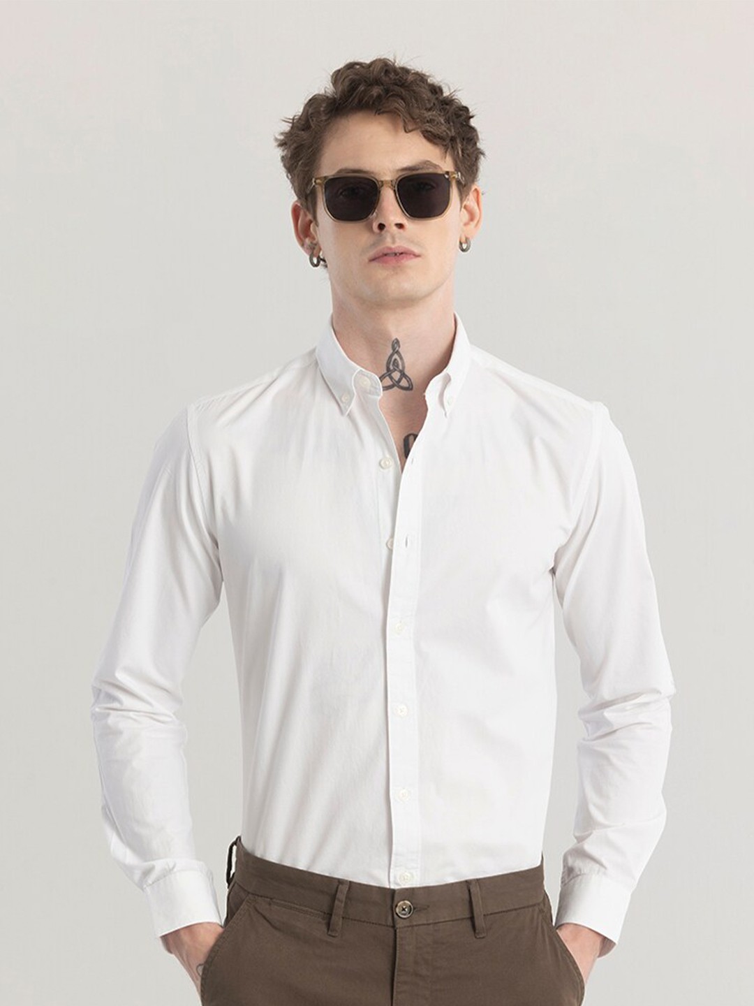 

Snitch Straight Slim Fit Spread Collar Long Sleeves Cotton Formal Shirt, White