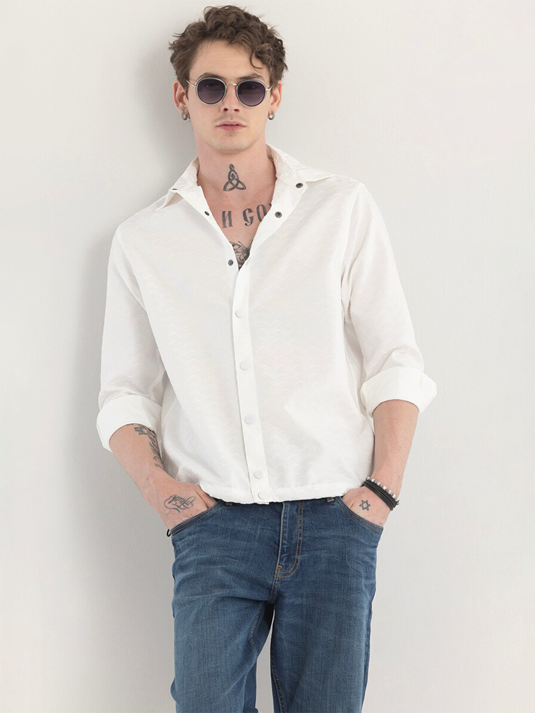 

Snitch Straight Slim Fit Spread Collar Casual Shirt, White