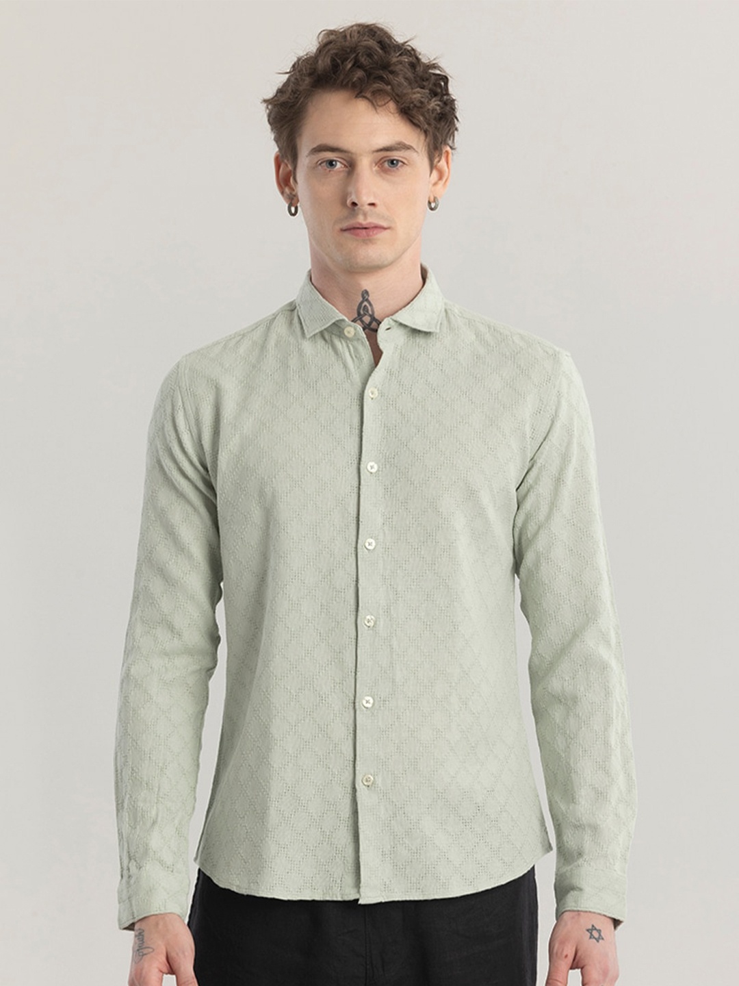 

Snitch Straight Slim Fit Cotton Casual Shirt, Green