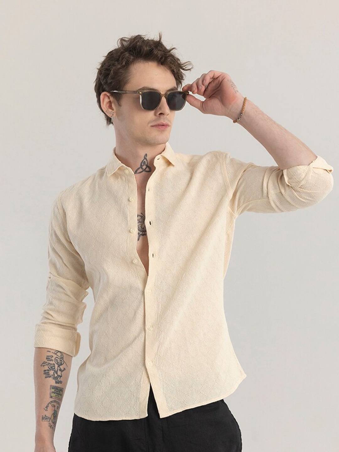 

Snitch Straight Slim Fit Cotton Casual Shirt, Beige