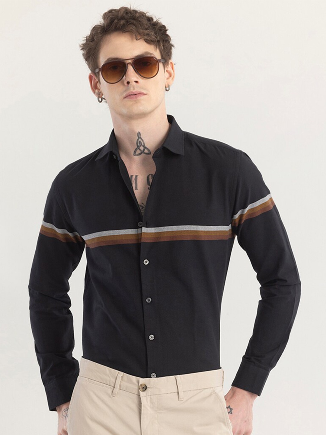 

Snitch Straight Skinny Fit Cotton Casual Shirt, Black