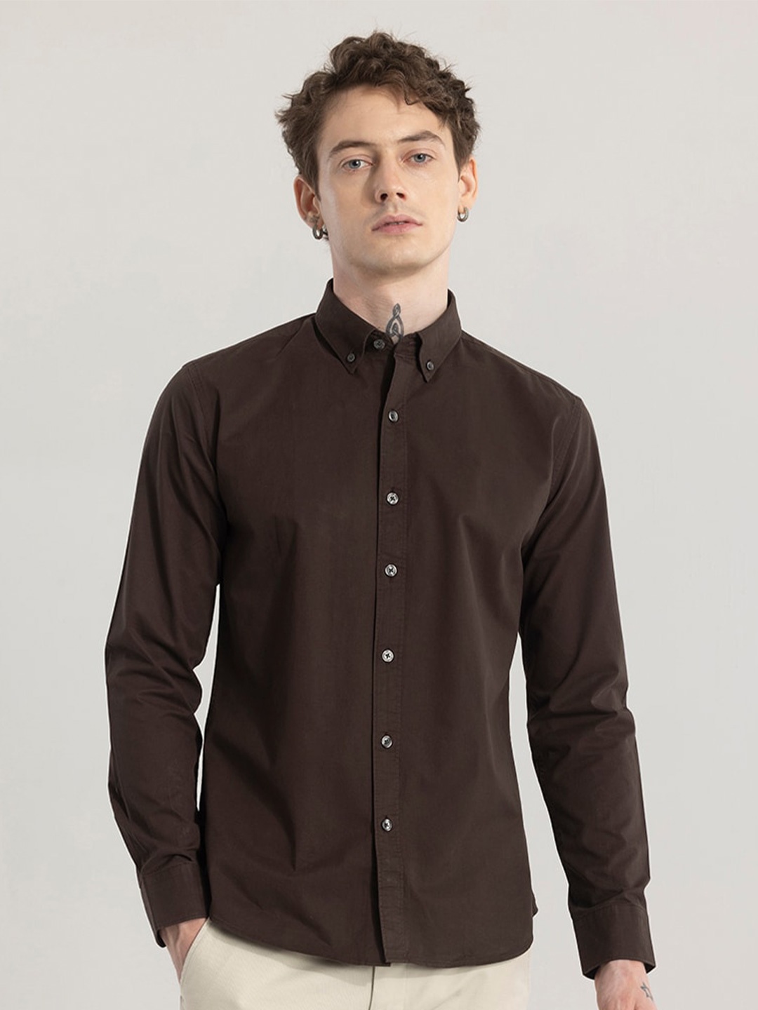 

Snitch Straight Slim Fit Cotton Formal Shirt, Brown