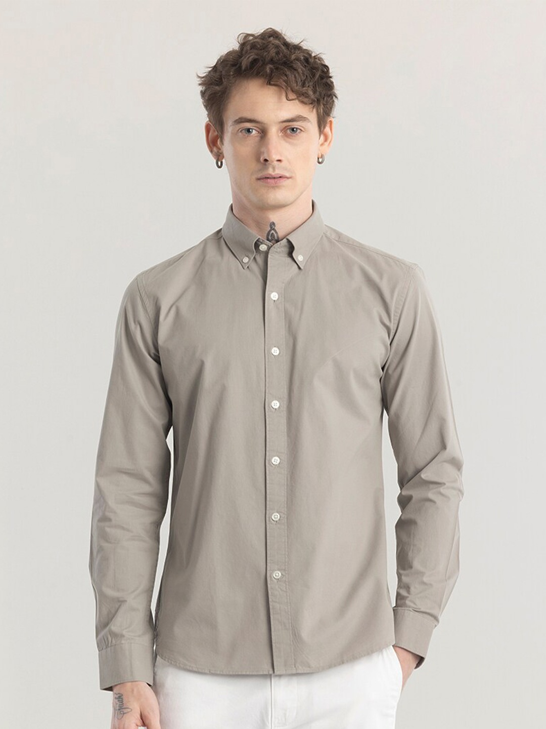 

Snitch Straight Slim Fit Button-Down Collar Formal Shirt, Grey