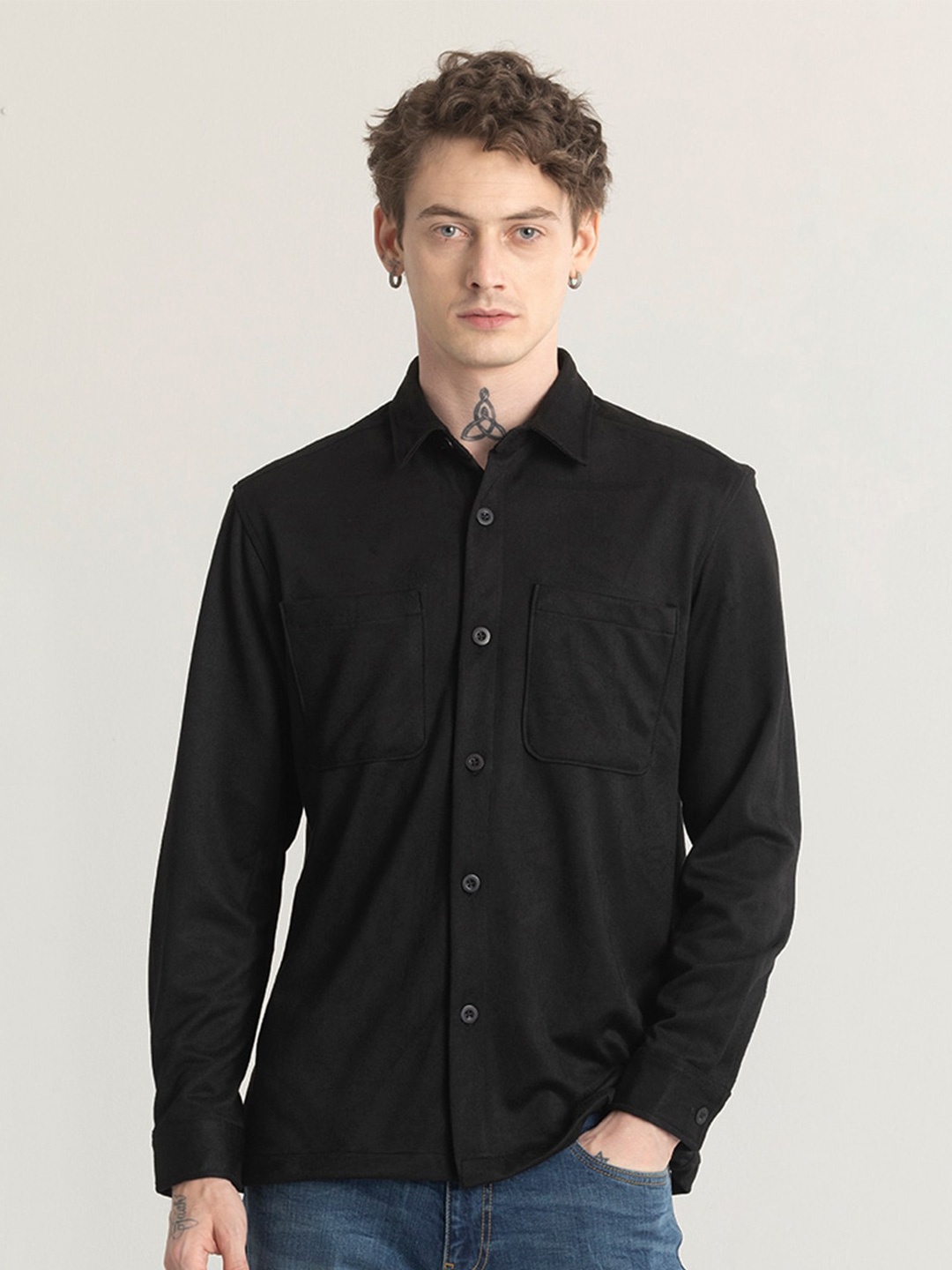 

Snitch Straight Slim Fit Cotton Casual Shirt, Black