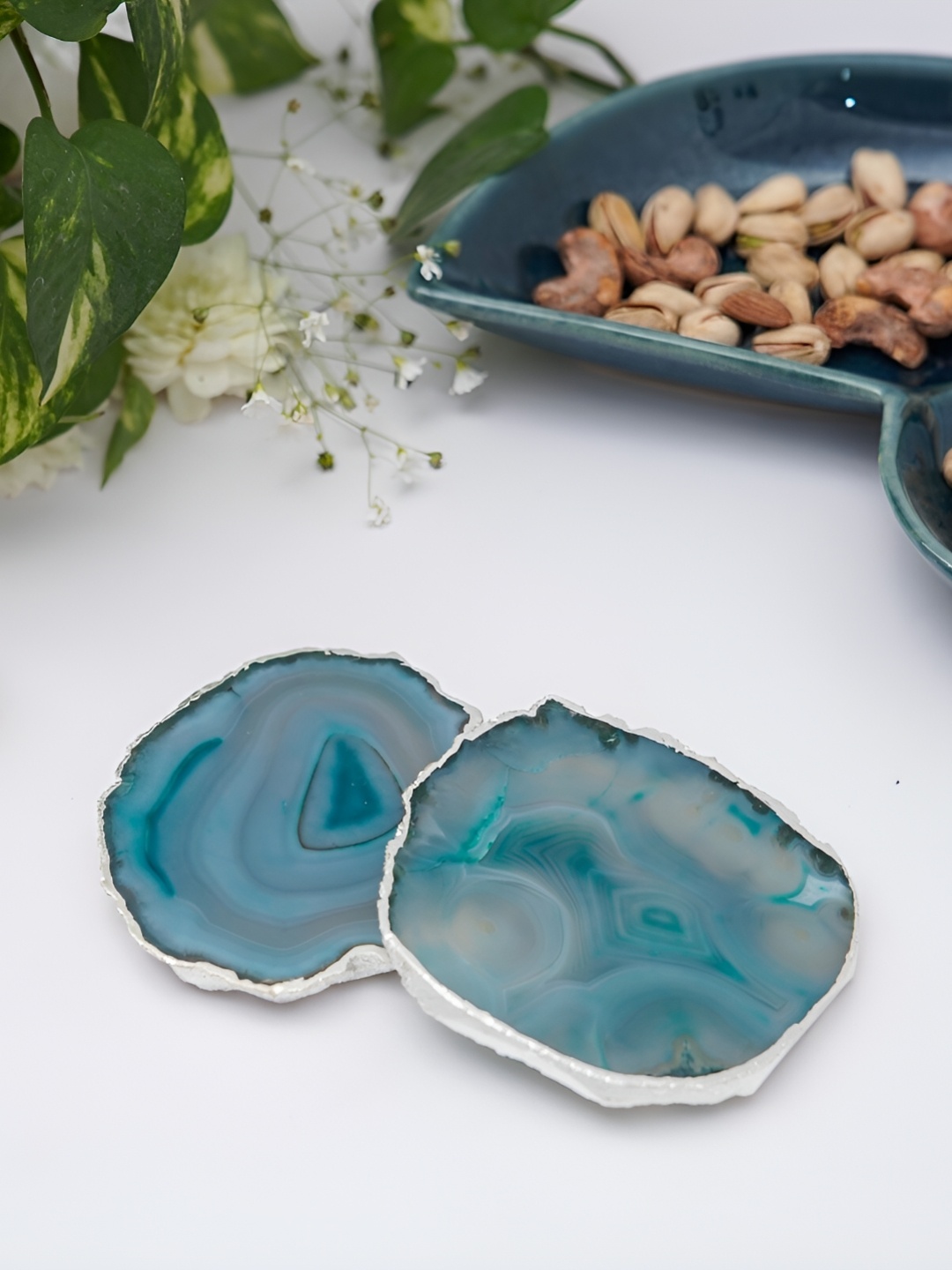

HOMEARTE Green 2 Pieces Agate Stone Coasters