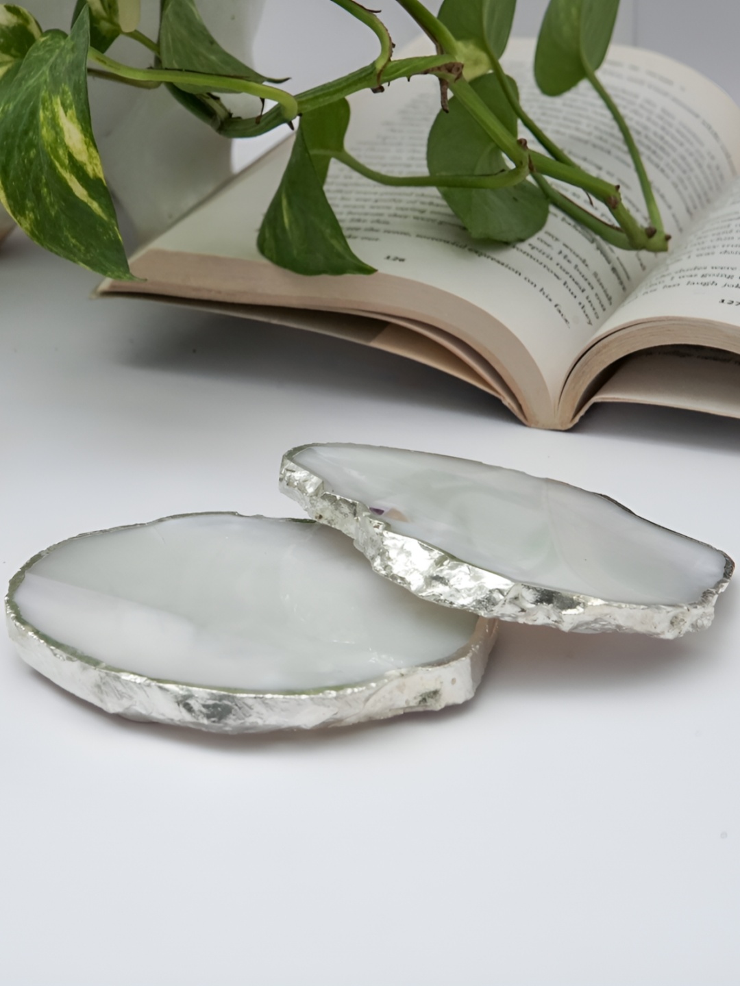 

HOMEARTE White 2 Pieces Agate Stone Coasters