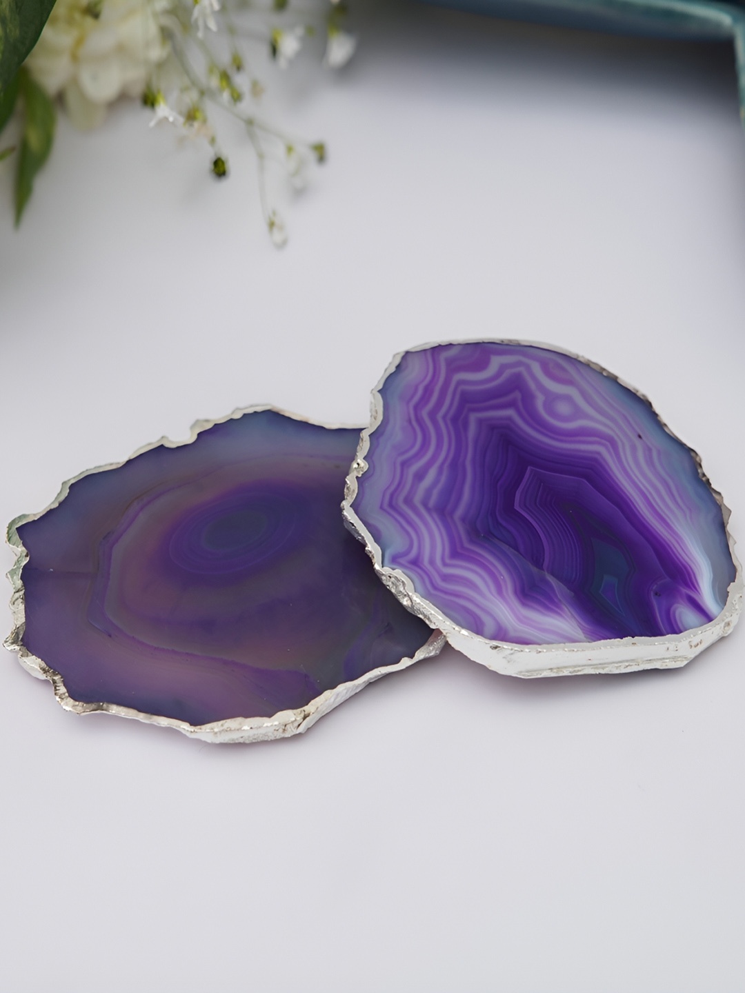 

HOMEARTE Purple 2 Pieces Agate Stone Coasters