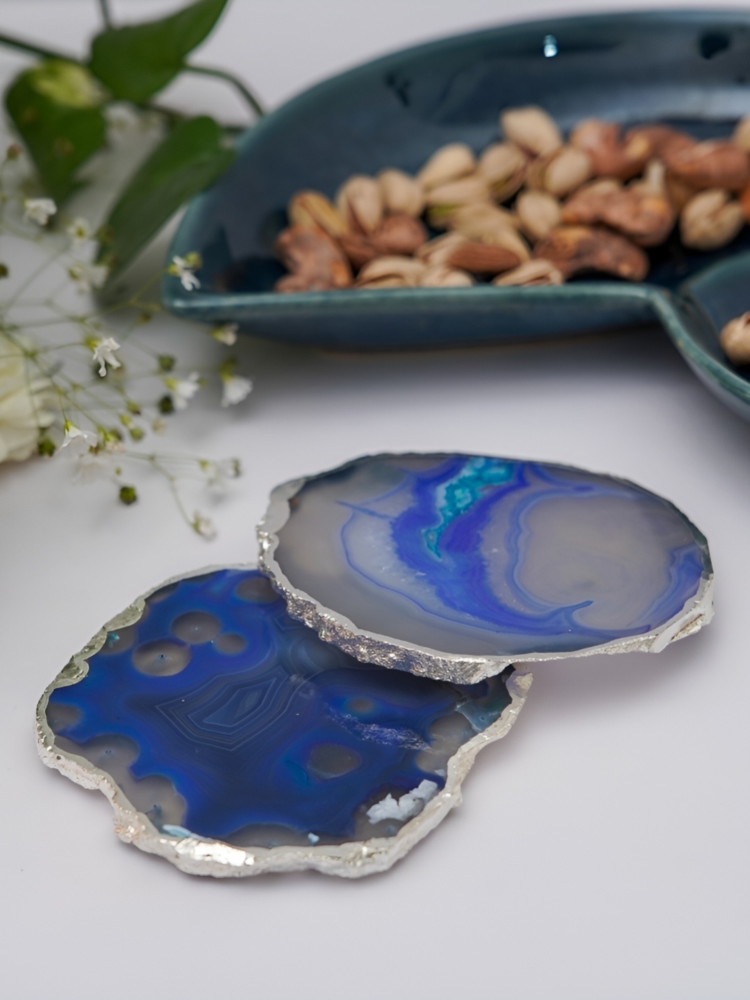 

HOMEARTE Blue 2 Pieces Agate Stone Coasters