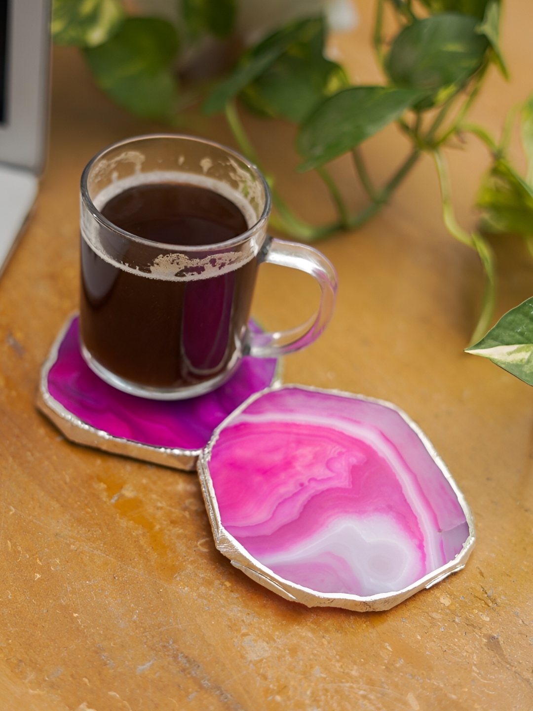 

HOMEARTE Pink 2 Pieces Agate Stone Coasters